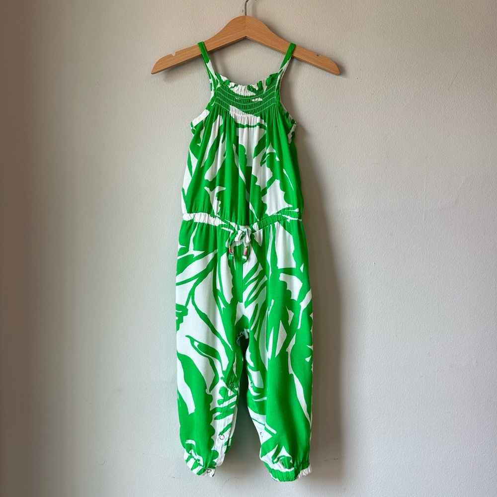 Lilly Pulitzer Bright Green & White Sleeveless Smocked Jumpsuit Size 18 Months